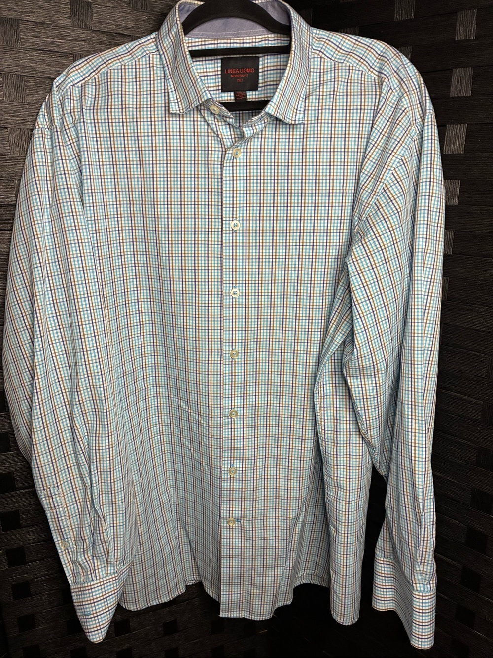 Luca Lomo Men's Light Blue Multi-Check Dress Shirt